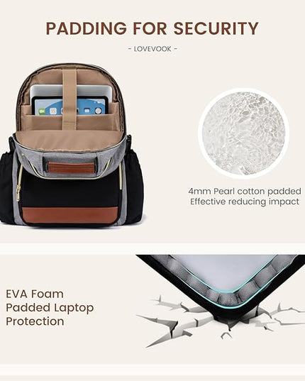 LOVEVOOK Laptop Backpack for Women with Pouch Pocket for Large Capacity Cup,15.6 Inch Teacher Nurse College Work Backpack Purse,Waterproof Laptop Bag Computer Back Pack for Travel, Grey-Black-Brown