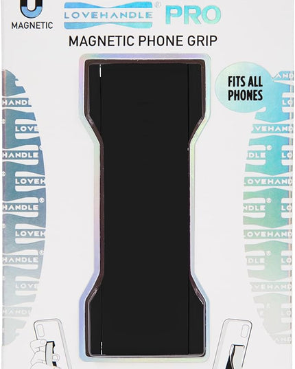 LOVEHANDLE PRO Premium Phone Grip - Silicone Phone Strap - Magnetic Phone Mount and Kickstand for Smartphone and Tablet - Black Silicone on Black Base