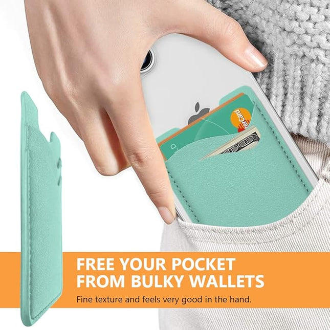 Leather Card Holder Phone Case, Stick-On Wallet, Stretchy & Compatible with iPhone, Samsung - 2Pack Green