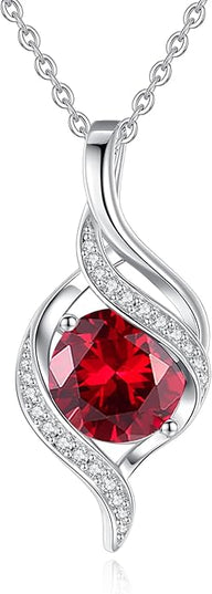 FANCIME Birthstone Necklace for Women Round Cubic Zirconia Necklace S925 Sterling Silver full Love Birthday Gifts for Mom Women
