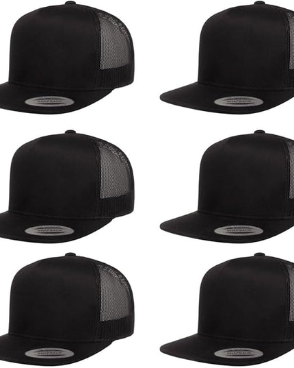 Yupoong 5-Panel YP Classic Trucker Cap | High Profile Flat Visor Snapback | OSFM | Bulk Packs Available