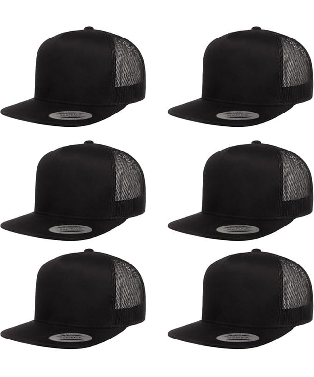 Yupoong 5-Panel YP Classic Trucker Cap | High Profile Flat Visor Snapback | OSFM | Bulk Packs Available