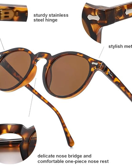 Gleyemor Vintage Polarized Sunglasses for Men Round Sunglasses UV400 Protection Retro Hand-crafted Acetate Frame