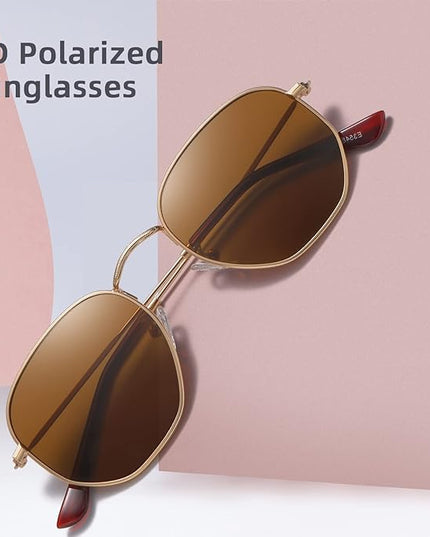 MEETSUN Polarized Hexagon Sunglasses for Women Men Polygon Square Sun Glasses UV400 Protection Metal Frame