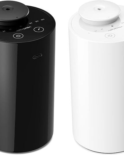 Airversa Waterless Diffuser for Essential Oil, Car Diffsuer, Battery Operated Nebulizer, 0.7 Fl Oz/ 20mL, Mini Scent Air Machine, 3 Timers & 3 Mist Levels for Home, Room, Car, Office - AN6 Black+White