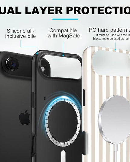 Magnetic for iPhone 17 Air Case Cute Stripes Phone Case, Shockproof Slim TPU and Hard PC Protective Phone Cover Compatible with MagSafe Designed for Women Girls, Apricot