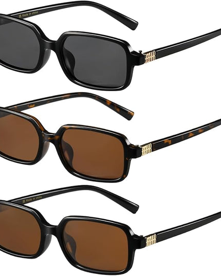 MASDUN Polarized Narrow Rectangle Sunglasses for Women Men Trendy Y2k Retro 90s Sun Glasses (3 Pack)