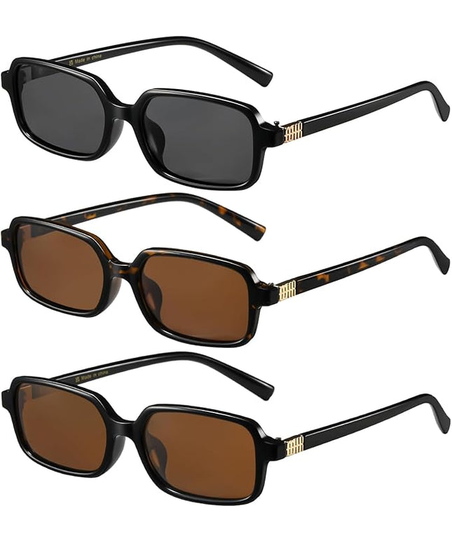 MASDUN Polarized Narrow Rectangle Sunglasses for Women Men Trendy Y2k Retro 90s Sun Glasses (3 Pack)