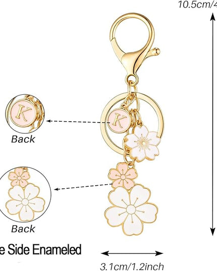 SELOVO Initial Keychain Flower Charms for Key Cute Pink Letter Keyring for Backpack