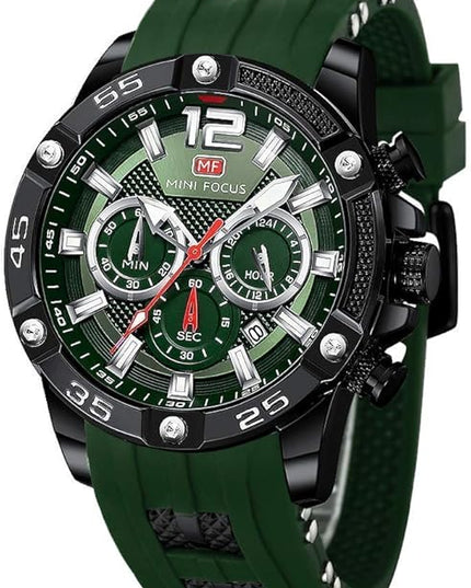 MF MINI FOCUS Men Watches Unique Casual Wrist Watches (Chronograph/Waterproof/Luminous/Calendar/24 Hours) Silicon Band Fashion Watches for Men