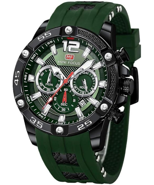 MF MINI FOCUS Men Watches Unique Casual Wrist Watches (Chronograph/Waterproof/Luminous/Calendar/24 Hours) Silicon Band Fashion Watches for Men