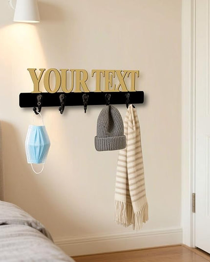 HSAEANZL Personalization Custom Text Wooden Wall Key Holder with Hooks,8-16 Inch,Housewarming Gift'S for New House Owners,Key Holder for Wall Decorative