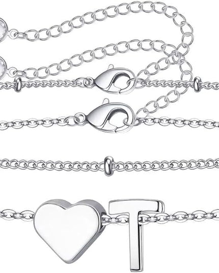 M MOOHAM Valentines Day Gifts for Kids Teen Girls -14K-Gold-Plated Heart Initial A-Z Bracelets for Women Girl Dainty Gold Bracelets Birthday Valentines Gifts for Women Her Teenage Girls Kid Teen Gift