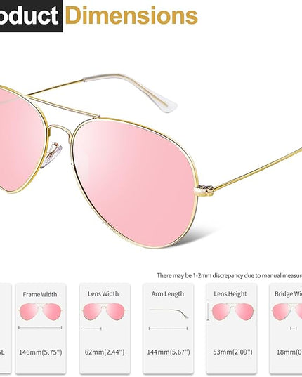 Joopin Polarized Metal Aviation Sunglasses Men, Classic Military Sun Glasses Women, Rectangle Shades UV400 Protection Costume