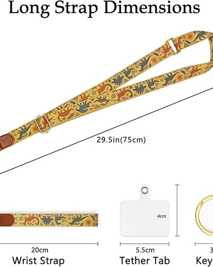 Phone Lanyard Crossbody with Wrist Strap, Adjustable Retro Dinosaur Neck & Wrist Lanyard for Phones and Case Accessories