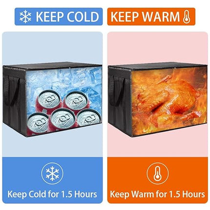 CIVJET Insulated Food Delivery Bag with Hard Bottom, XXX-Large Insulated Reusable Grocery Cooler/Hot Bags, Tote Bag for Shopping/Travel, Black, 4-Pack