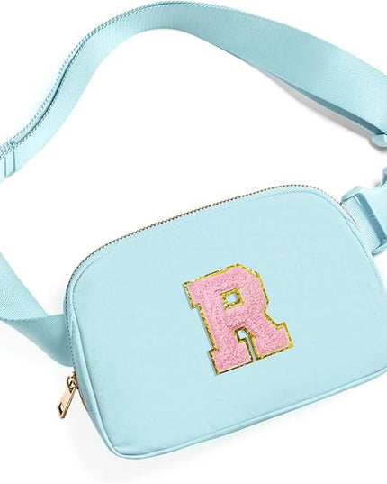 Gitus Gifts for 7 8 9 10 11 Year Old Girls Belt Bag Fanny Pack Crossbody Bags with Initial Letter Patch Birthday Gifts for Daughter Sister Friends Teen girls (Icing Blue-R)