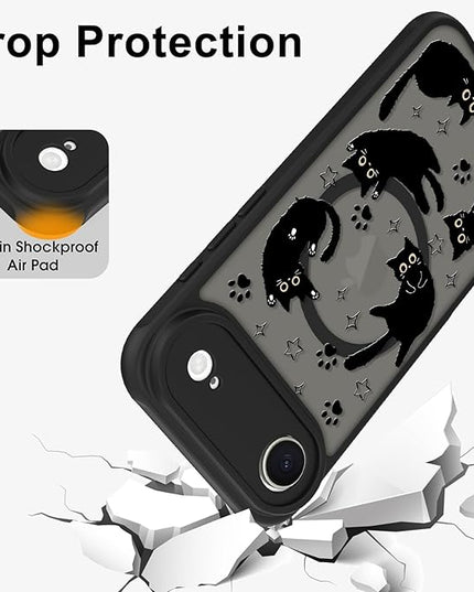 Cute Magnetic Case for iPhone Air Case [ Compatible with MagSafe ] with Black Cats Cat Pattern Design for Women Girls Boys, Soft Bumper Hard Back Kawaii Animal Protective Phone Cover