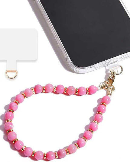 Marble Beaded Phone Wrist Strap,Detachable Phone Bracelet Strap with Tether Tab,Hands-Free Wristlet Strap (Pink)