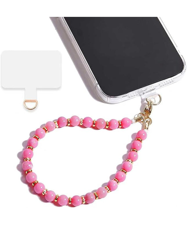 Marble Beaded Phone Wrist Strap,Detachable Phone Bracelet Strap with Tether Tab,Hands-Free Wristlet Strap (Pink)