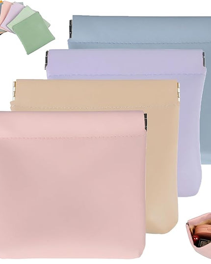 4Pcs Personalized Snap Closure Leather Organizer Pouch,Portable Small Makeup Bag for Women,Coin Purse Lipstick Cosmetics Accessories Organizer,Small Travel Kit Storage Pouch ﻿ (D)