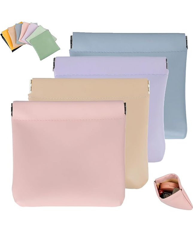 4Pcs Personalized Snap Closure Leather Organizer Pouch,Portable Small Makeup Bag for Women,Coin Purse Lipstick Cosmetics Accessories Organizer,Small Travel Kit Storage Pouch ﻿ (D)