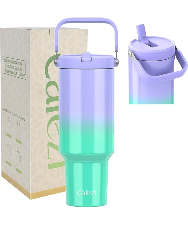40 oz Tumbler with Handle Flip Straw, Vacuum Insulated Tumblers with Flip Straw and Top Handle, Reusable Insulated Cup for Home, Outdoors, Leakproof, Fits in Cup Holder, Cold for 30 Hours