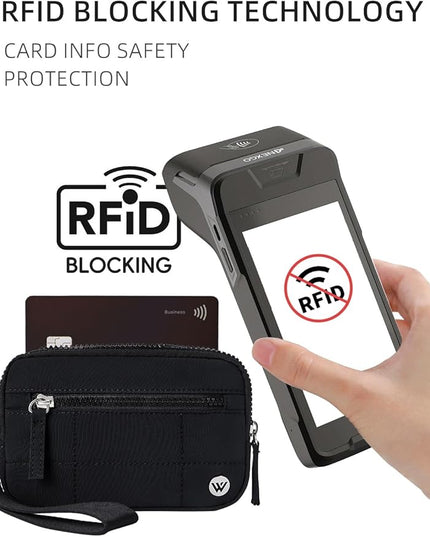WESTBRONCO Wristlet Wallets for Women Nylon Quilted RFID Wallet with 3 Zipper Purse for Travel