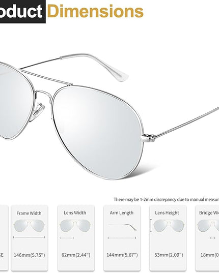 Joopin Polarized Metal Aviation Sunglasses Men, Classic Military Sun Glasses Women, Rectangle Shades UV400 Protection Costume
