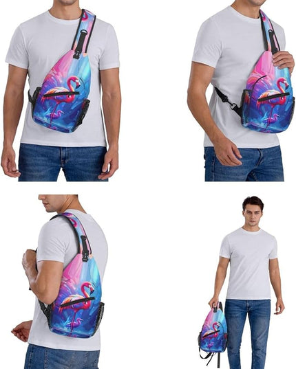 Animal Face Sling Bag Crossbody Bags Chest Bag Backpack for Travel Running and Hiking for Men Women Colorful Flamingos