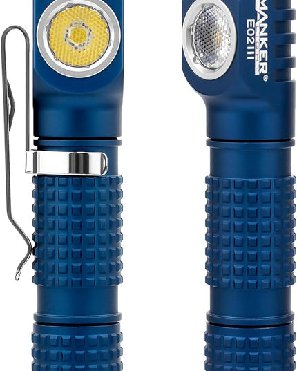 Manker E02 III Everyday-Carry Flashlight, USB-C Rechargeable 10440 / AAA Flashlight, Pocket EDC Flashlight with Magnetic Tail, Reversible Clip (560 Lumens 6500K Cool White, Blue)
