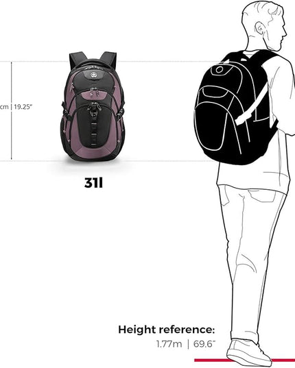 Swissdigital Design Laptop Backpack with USB Charging Port, Travel Backpack Fits 15.6 inches Computer, 31L College School Backpack for Women, Light Purple/Black | SD803-85