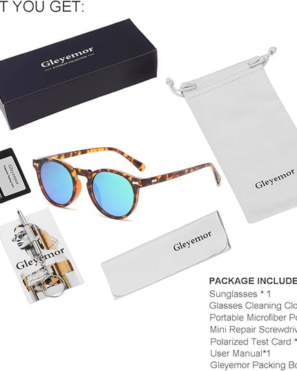 Gleyemor Vintage Polarized Sunglasses for Men Round Sunglasses UV400 Protection Retro Hand-crafted Acetate Frame