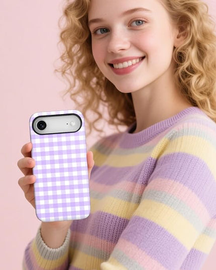 Magnetic for iPhone 17 Air Case Cute Checkered Stripes Phone Case for Women Girls, Shockproof Slim TPU and Hard PC Protective Phone Cover Compatible with MagSafe Designed, Purple