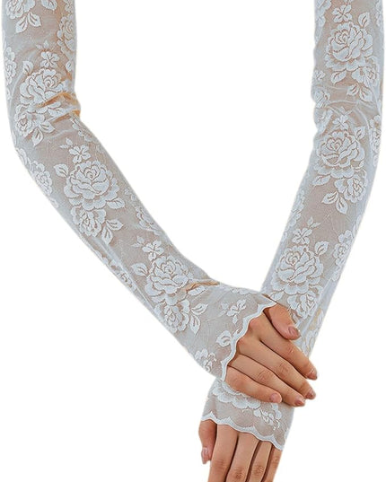 Women's Short Lace Gloves Fingerless for Driving Wedding Wrist Length Bridal Prom Gloves