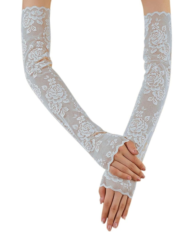 Women's Short Lace Gloves Fingerless for Driving Wedding Wrist Length Bridal Prom Gloves