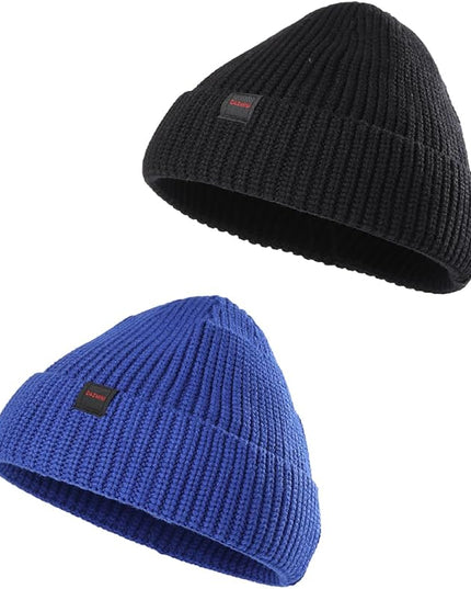 2 Pack Fisherman Beanie Hats for Men Women,Knit Trawler Skull Cap,Watch Cap,Spring Fall Winter Warm Short Hats