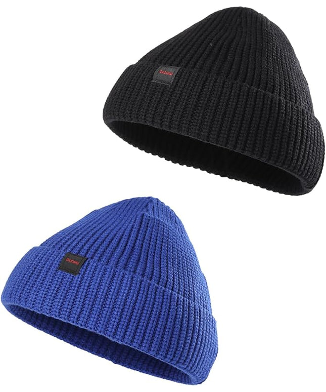 2 Pack Fisherman Beanie Hats for Men Women,Knit Trawler Skull Cap,Watch Cap,Spring Fall Winter Warm Short Hats