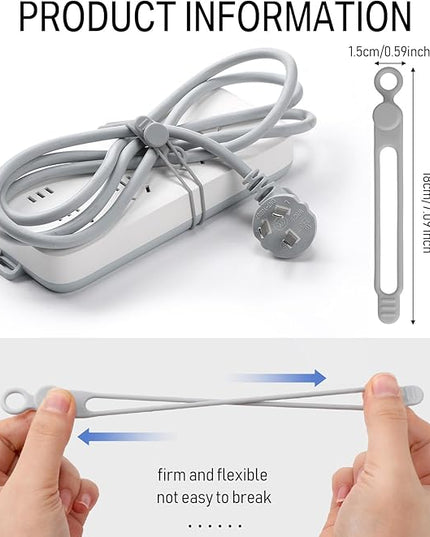Nuanchu 40 Pcs Silicone Cable Ties Reusable Holder Adjustable Straps Multipurpose Charging Cable Organizer for Fastening Charging Cords Wires(7.1 Inch,Gray)