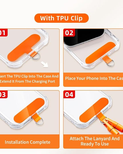 Phone Lanyard Phone Strap Crossbody Compatible with iPhone 17/Air/Pro/Max All Phone Cases with 2 Charms Dual Holes TPU Tab 360° Hook Adjustable Hands-Free Shoulder Neck Camera Strap Anti Theft Orange
