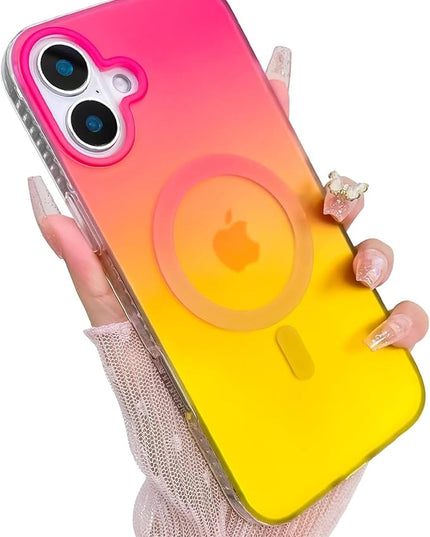 Aesthetic Case for iPhone 17 Case for Women Girls [Compatible with Magsafe] Cute Girly Trendy Glitter Sparkly Rainbow Magnetic Protective Phone Cover, Matte Iridescent Red & Yellow