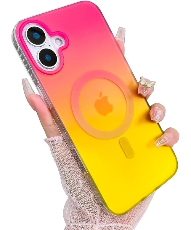 Aesthetic Case for iPhone 17 Case for Women Girls [Compatible with Magsafe] Cute Girly Trendy Glitter Sparkly Rainbow Magnetic Protective Phone Cover, Matte Iridescent Red & Yellow