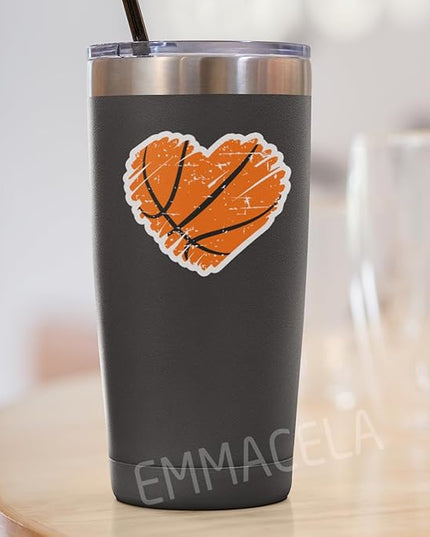 (3PCS) Basketball Stickers Basketball Heart Decals, Waterproof Vinyl Sticker for Laptop Water Bottle Tumbler, Scrapbook Helmet, Gifts for Girls Fans Players Basketball Lovers, Size 3" x 2.5 "
