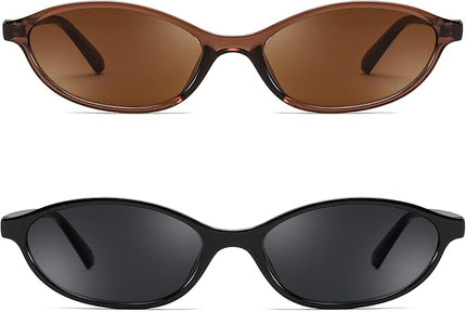 FEISEDY Retro Oval Cat Eye Sunglasses for Women 90s Narrow Lightweight Shades Y2k Trendy Sunnies B0257