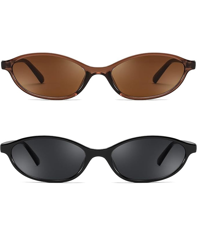 FEISEDY Retro Oval Cat Eye Sunglasses for Women 90s Narrow Lightweight Shades Y2k Trendy Sunnies B0257