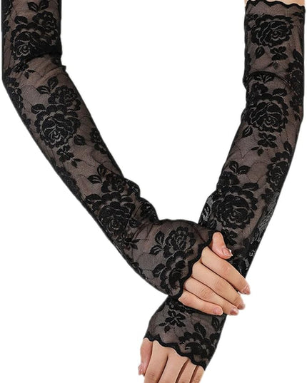 Women's Short Lace Gloves Fingerless for Driving Wedding Wrist Length Bridal Prom Gloves