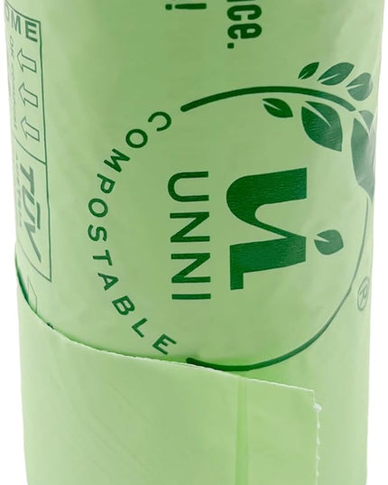 UNNI Compostable T-Shirt Bags with Tie Handles, 3 Gallon / 11.35 Liter, 100 Count, 0.68 mil Small Kitchen Caddy Liners, Certified by BPI, CMA & OK compost HOME, Meets ASTM D6400