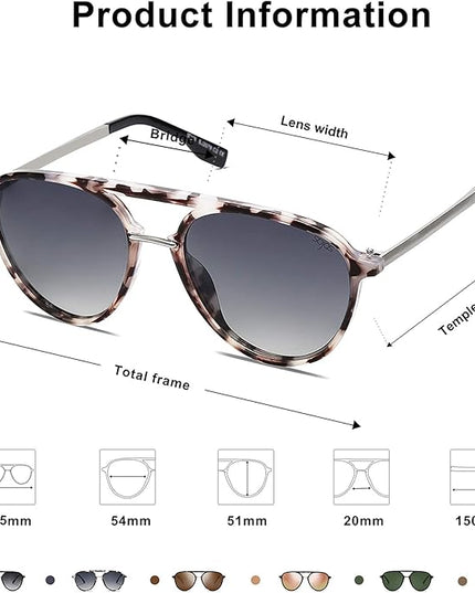 SOJOS Retro Aviator Polarized Sunglasses for Women Men Double Bridge Ladies Shades