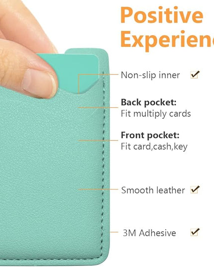 Leather Card Holder Phone Case, Stick-On Wallet, Stretchy & Compatible with iPhone, Samsung - 2Pack Green