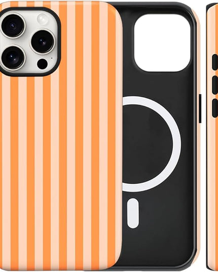 Magnetic for iPhone 12 Pro Max Case Cute Stripes Phone Case, Shockproof Slim TPU and Hard PC Protective Phone Cover Compatible with MagSafe Designed for Women Girls, Orange